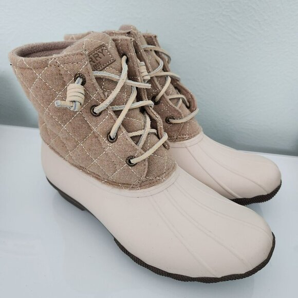Sperry Womens 8.5M WOOL Duck Boots Beige Cream Quilted Upper Rubber Sole - Picture 1 of 14